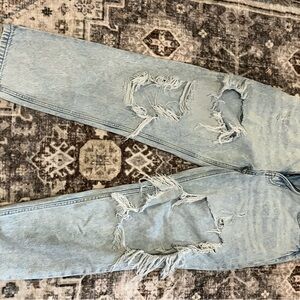 American Eagle Outfitters Light Blue Distressed Women's Straight Leg Jeans
